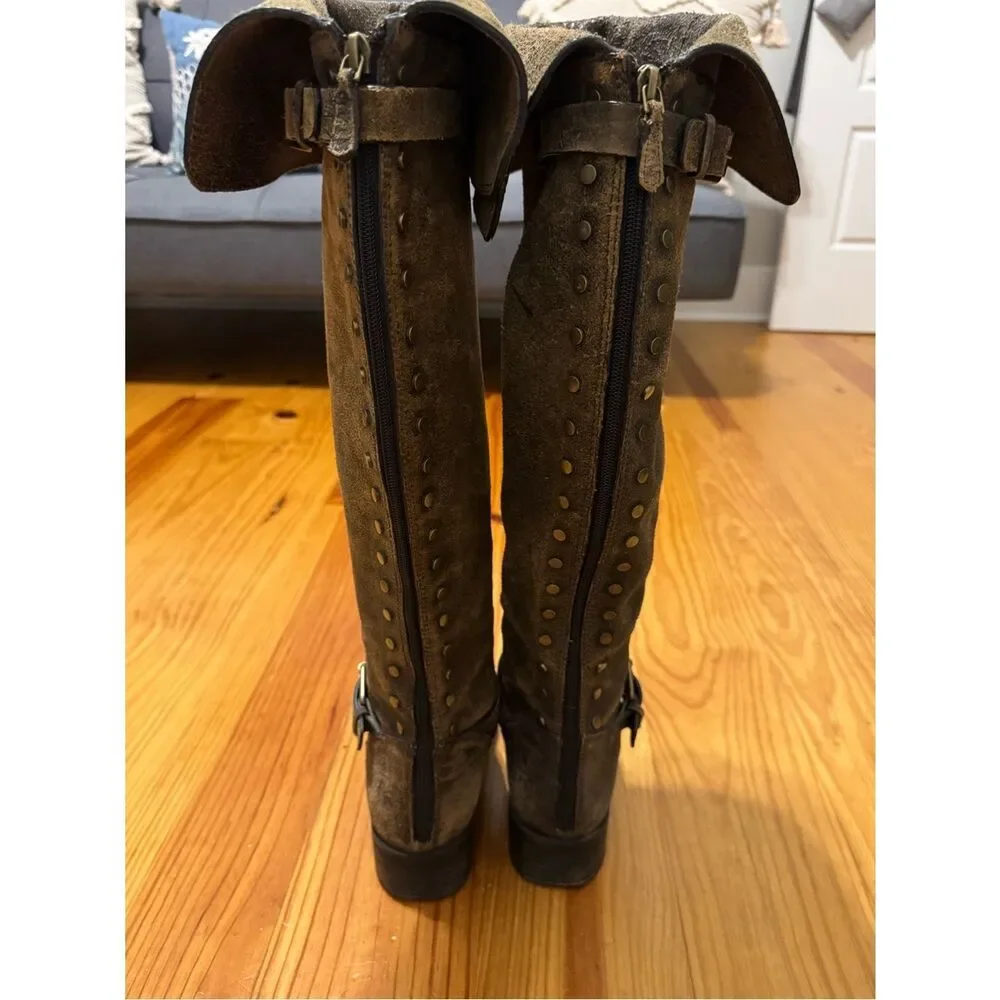 TORY BURCH Tarulli Boots Studded Riding Brown Distressed Over Knee Women’s 10M